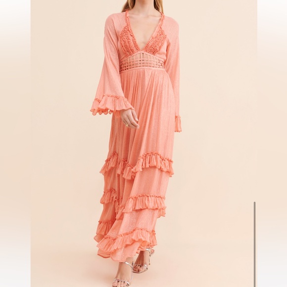 Free People Dresses & Skirts - Free People Coral Pink Maxi Dress with Ruffle Tiers